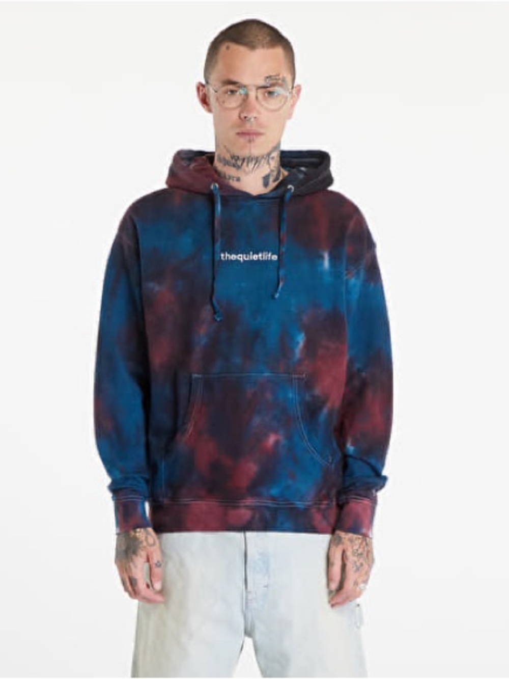 The Quiet Life Origin Embroidered Tie Dye Hoodie Navy Burgundy Size